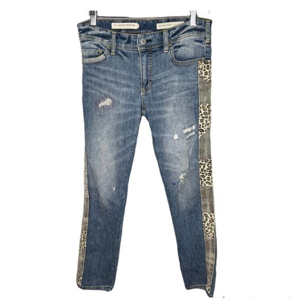 Anthro Pilcro & the letterpress slim boyfriend distressed leopard stripe size 25